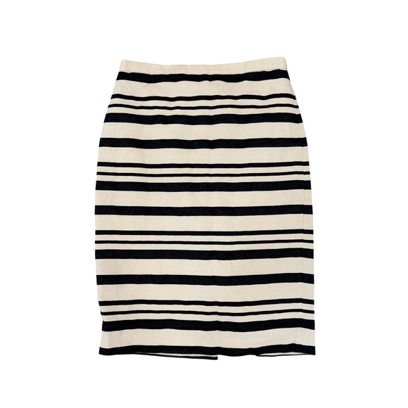 J. Crew Double Stripe Pencil‎ Skirt Career Business Casual Black Cream 2 Preppy - Picture 3 of 14